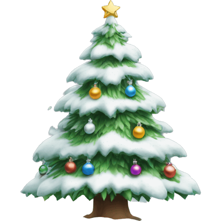 Snow covered Christmas tree with ornaments emoji