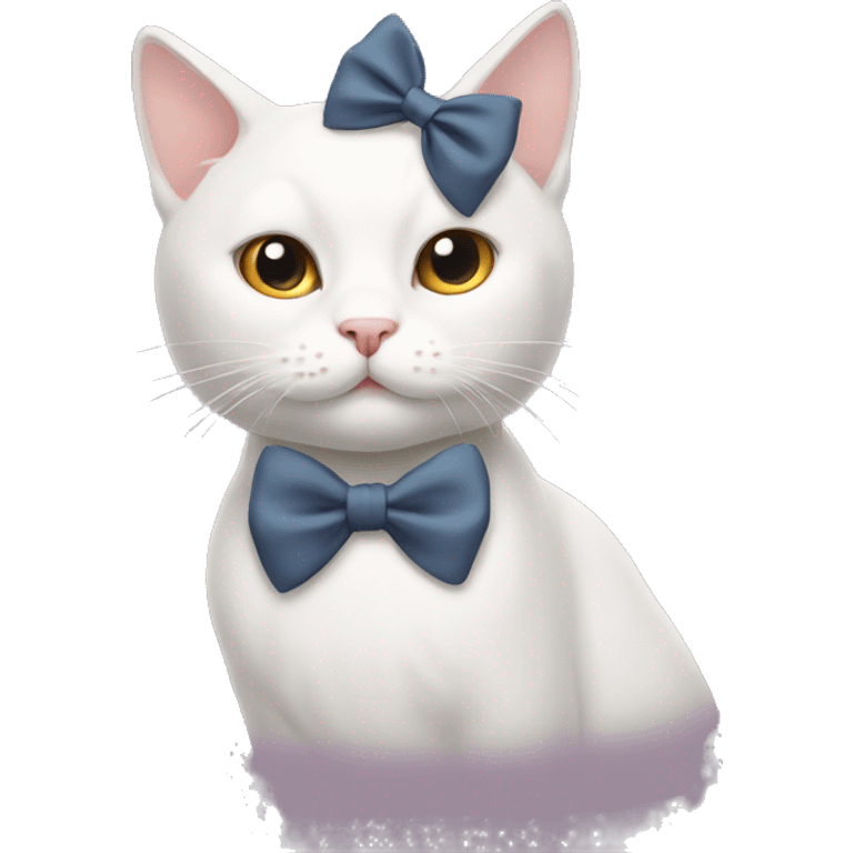 White cat with a bow on his head emoji