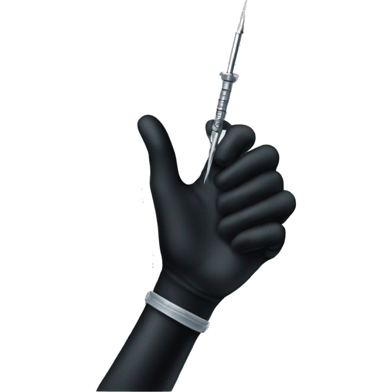 Hand in black glove holding tattoo needle emoji