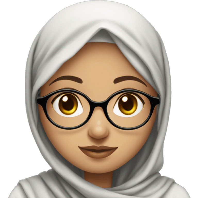 Palestinian girl, light skin, with a vela hijab an round glasses wearing a keffiyah emoji