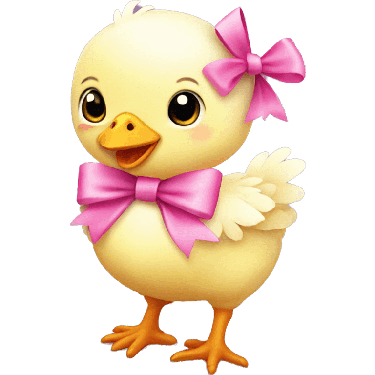 Cute baby chicken with pink bow emoji