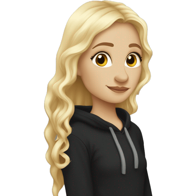 Pippin-hobbit wearing black hoodie kissing pretty straight hair blonde woman with attractive top emoji