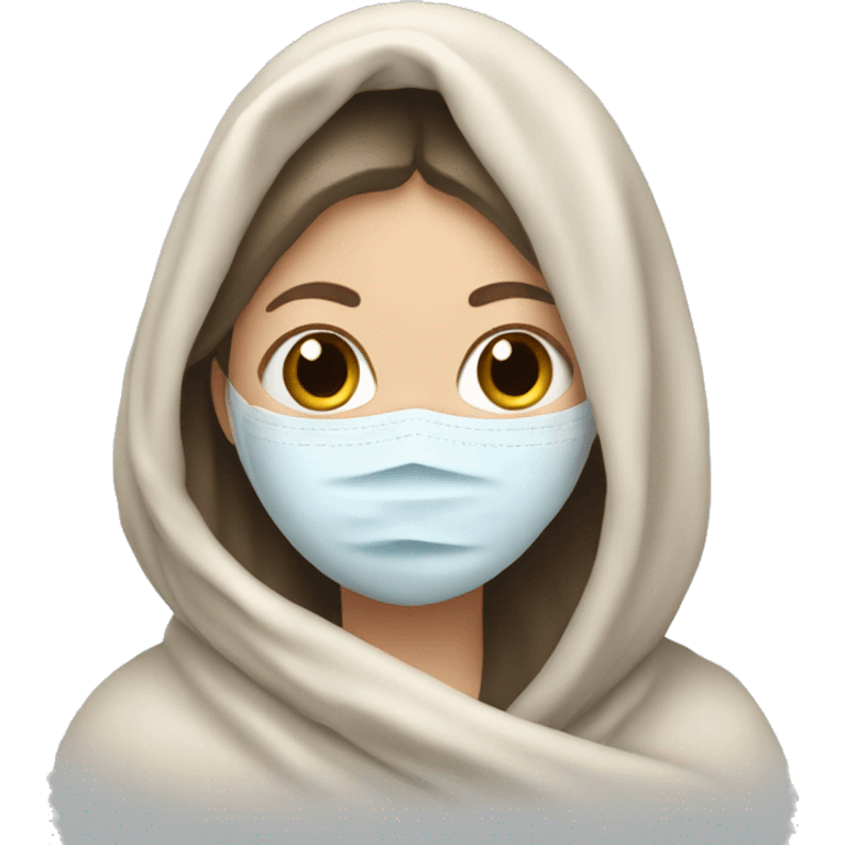 White girl in blanket with face mask on emoji