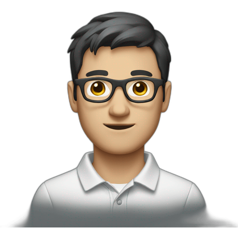 guy with dark hair, a white polo and grey glasses emoji