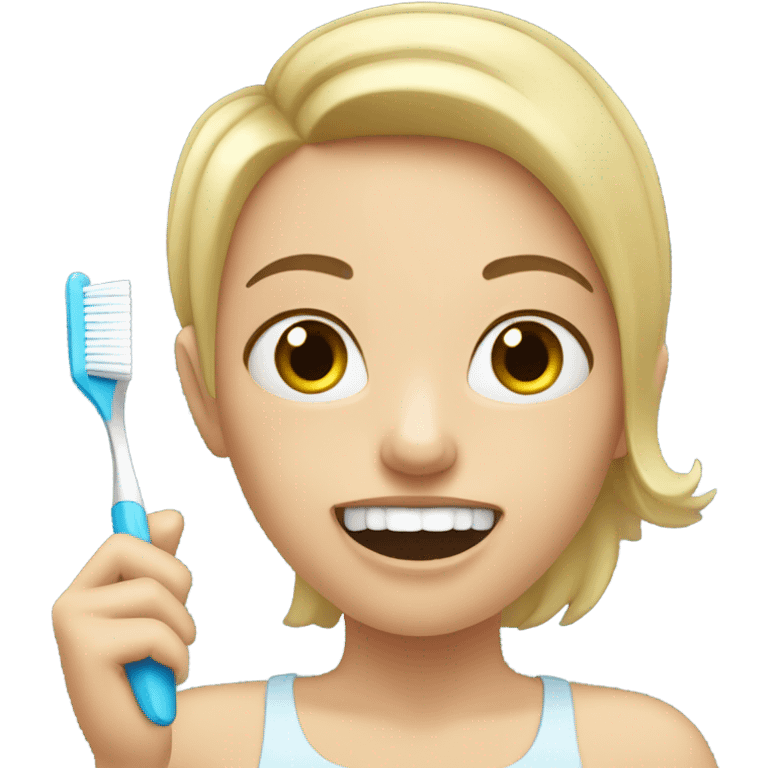 White girl with short hair brushing her teeth  emoji