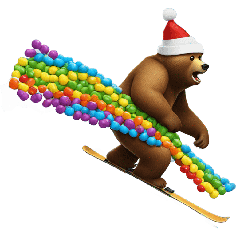 Grizzly bear skiing down mountain made of skittles emoji