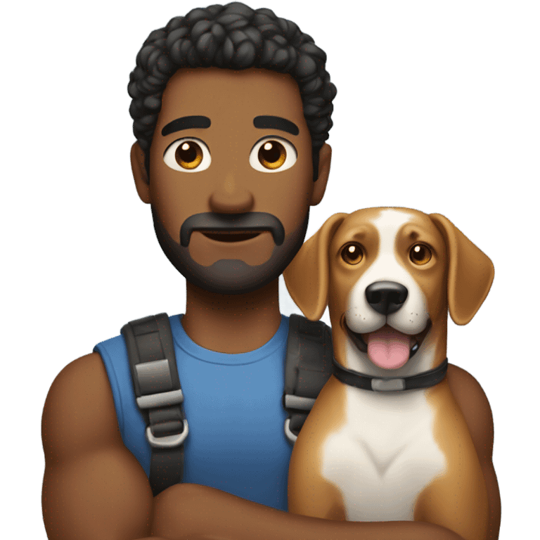 A man with big arms and a beautiful dog emoji