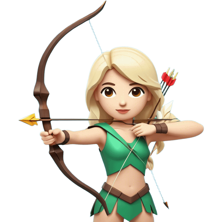 Clash of Clans aesthetic: Cinematic Playful Pixel 3D Bow & Arrow Portrait Emoji, rendered in a 3D vector-style similar to standard emojis with minimal shading and bold, simplified shapes. A compact, distinct form with signature details, softly glowing with a pixelated adventure charm. Simplified yet unmistakably iconic, highly detailed and consistent, glowing with a soft radiance and high shine. Stylized with a touch of classic pixel-art charm and a soft glowing outline, capturing the essence of a beloved gaming relic with a friendly, playful manner! emoji