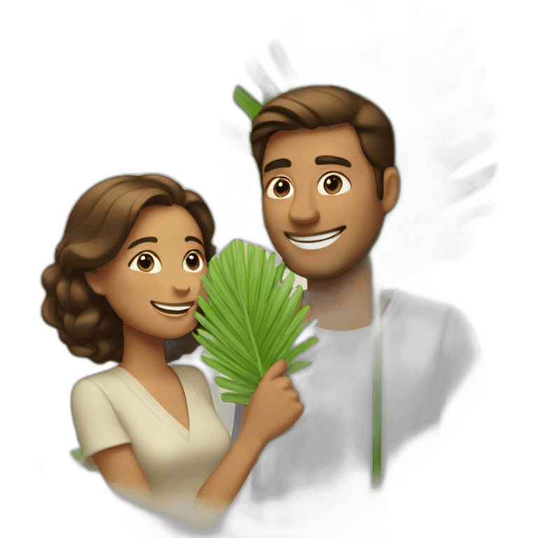 woman fanning a man with palm leaves emoji