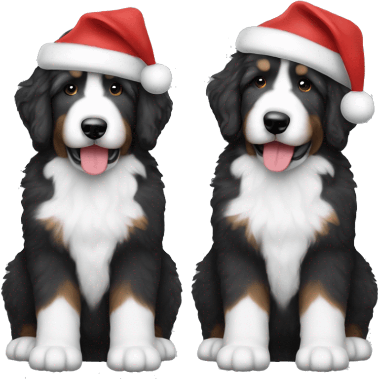 Black and grey Bernedoodle with Santa hat emoji