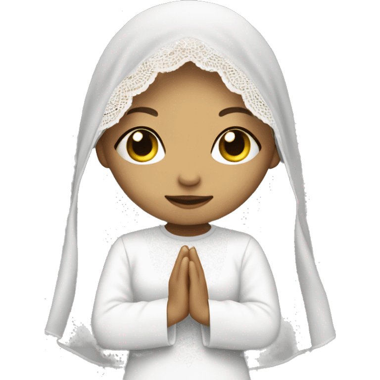 Light skin girl praying with eyes closed and lace white veil  emoji