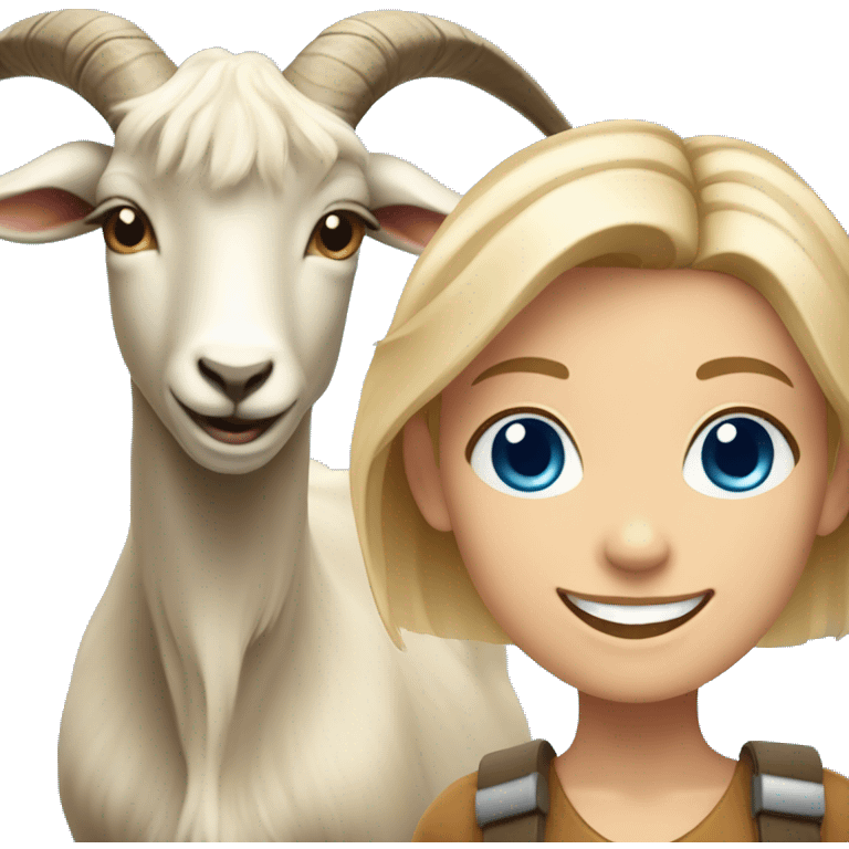 smiling girl with blonde hair blue eyes holding Billy goat emoji