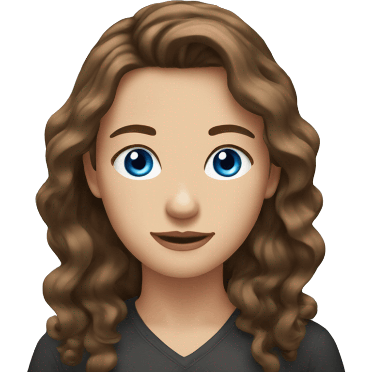 Brown hair. Blue eyes. Wavy hair. Barista emoji