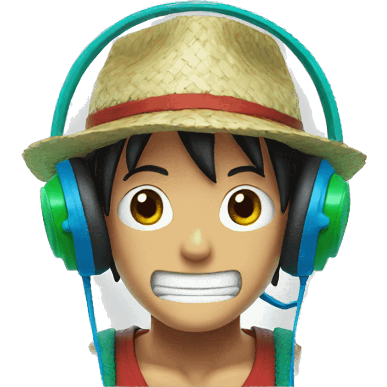 Luffy with blue green headphones emoji