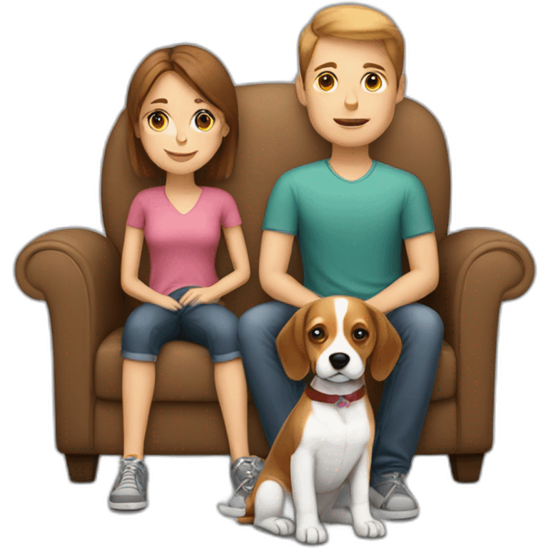 Brown hair White boy and girl with beagle Sit on couch emoji