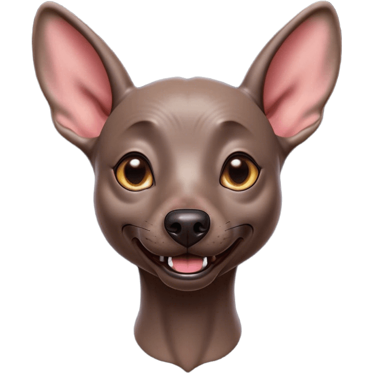 Cinematic Comical Xoloitzcuintle dog Portrait Emoji, Head tilted dramatically with an exaggeratedly amused expression, featuring smooth, hairless ebony skin with pronounced wrinkles and wide, expressive dark eyes filled with playful disbelief, Simplified yet hilariously expressive features, highly detailed, glowing with a slightly sassy glow, high shine, dramatic yet playful, stylized with an air of cheeky mischief, bright and endearing, soft glowing outline, capturing the essence of a spirited and over-the-top companion, so meme-worthy it feels like it could side-eye its way into internet fame instantly! emoji