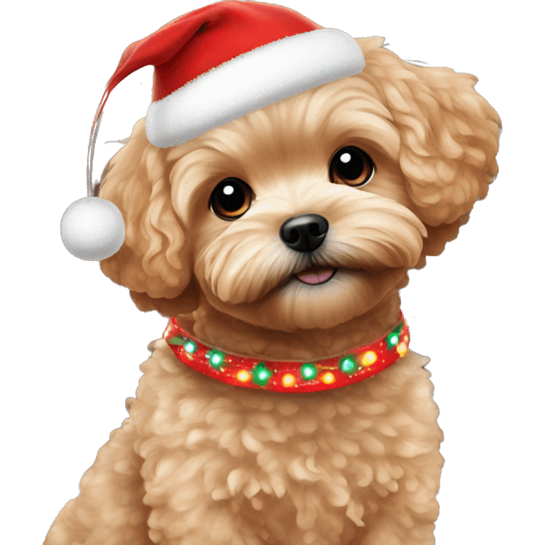 Red maltipoo with Christmas lights decorated around its neck emoji