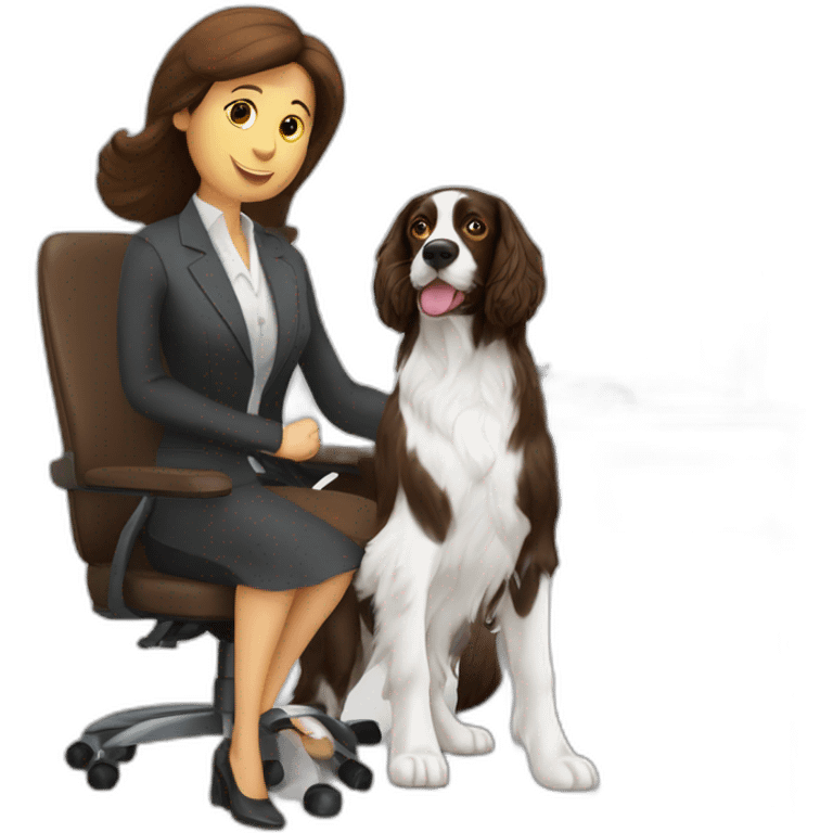 Springer spaniel with woman in office chair emoji