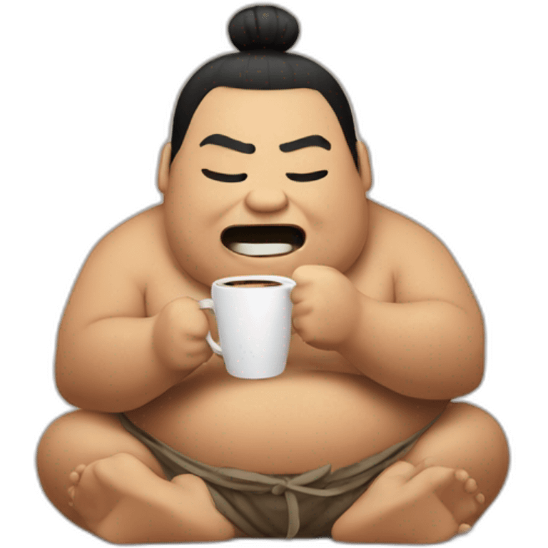 sumo wrestler with coffee emoji