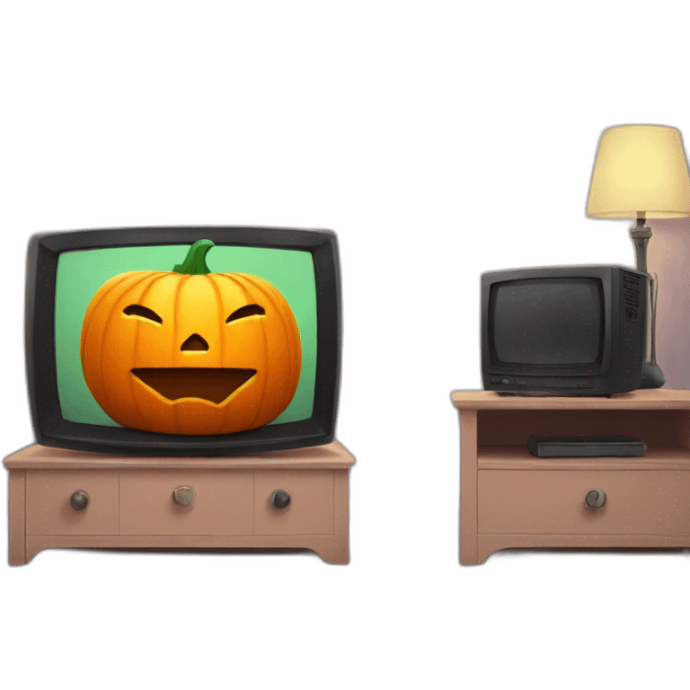 pumpkin watching TV emoji