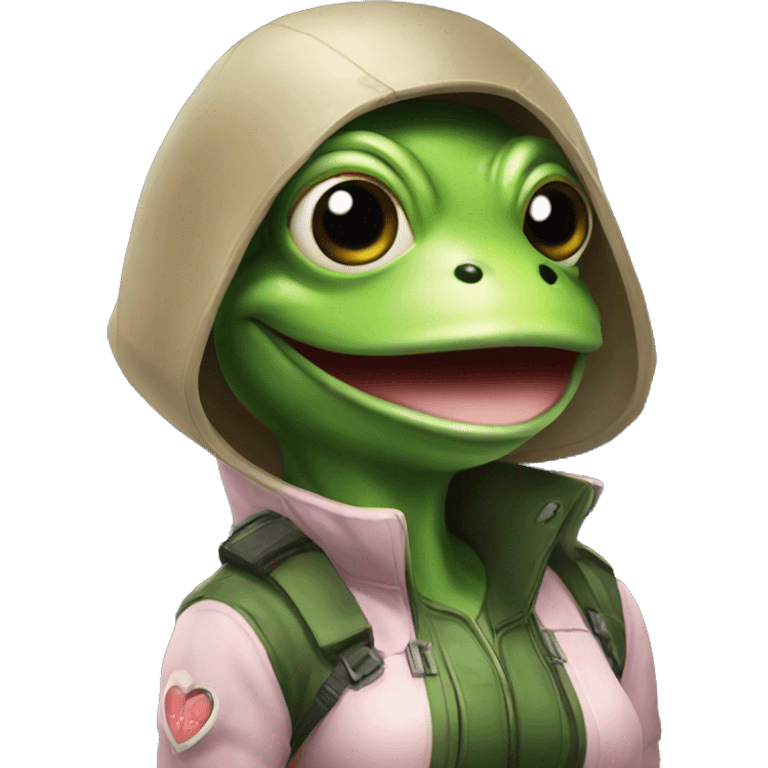 Frog wearing Jill valentines resident evil outfit emoji