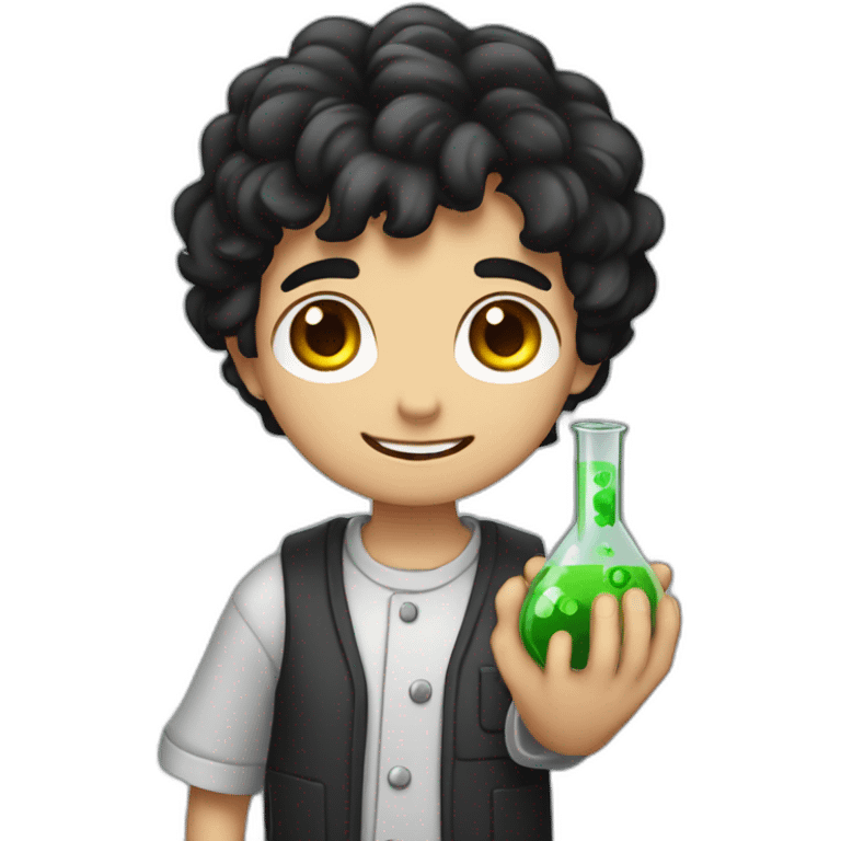 chemistry boy with black hair and his instumants on his hand emoji