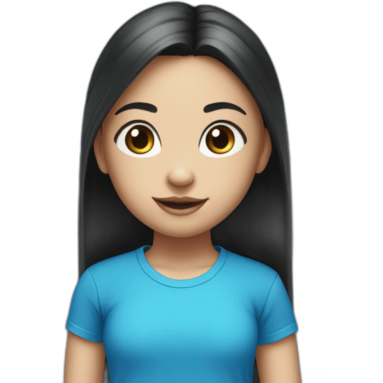 11 years old girl’s portrait with black pony tail and blue t shirt emoji