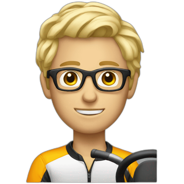 blond guy short hair and glasses on a kart emoji