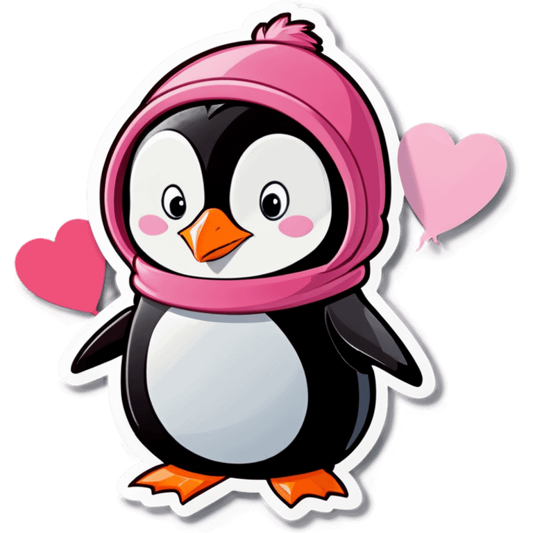 Pink cartoon penguin valentine emoji