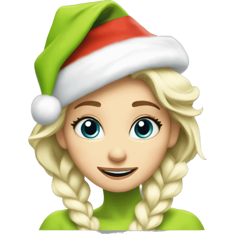 Elsa as the Grinch with Santa hat emoji