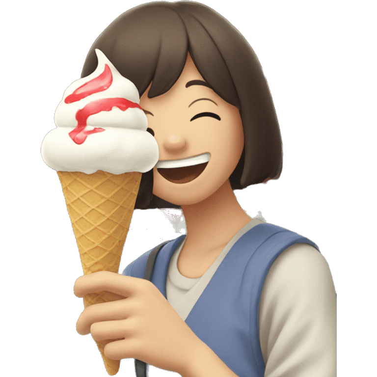 Eating ice cream at a Japanese shrine  emoji