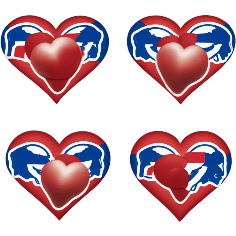 Heart emoji with 3 colors, blue border outside, red heart inside, smaller white heart inside of that, with the nfl Buffalo bills buffalo in the middle  emoji