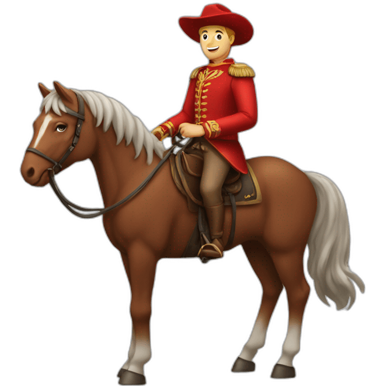 Homme en costume rouge sur un cheval emoji