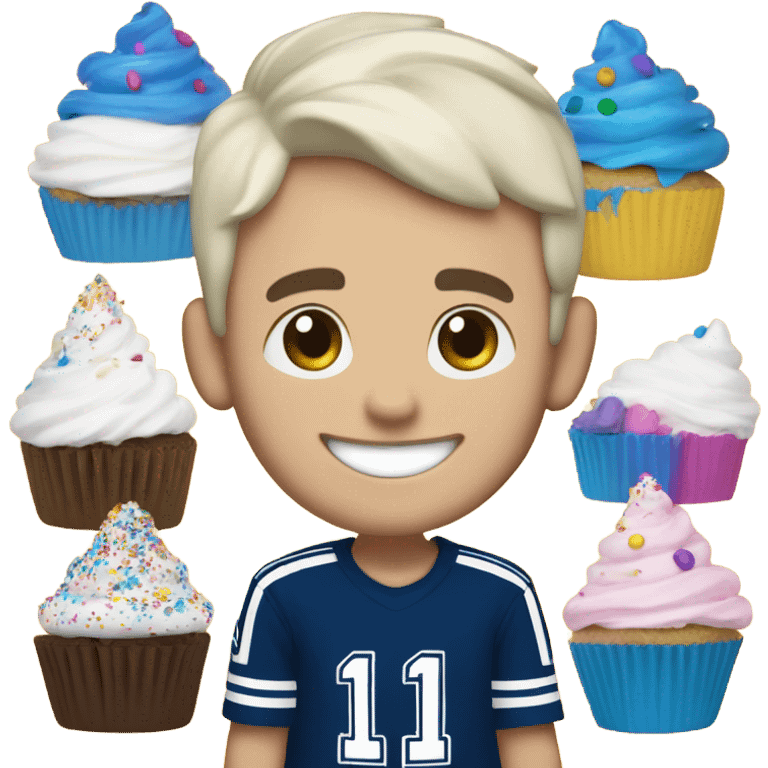 white short hair guy with a dallas cowboys hat enjoying a sprinkles cupcake  emoji