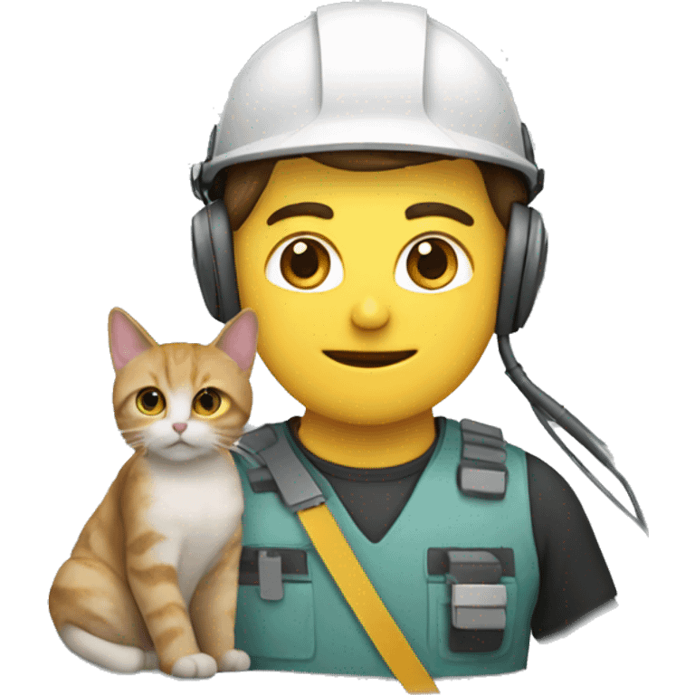 Electrical engineer with helmet with cat ears on helmet emoji