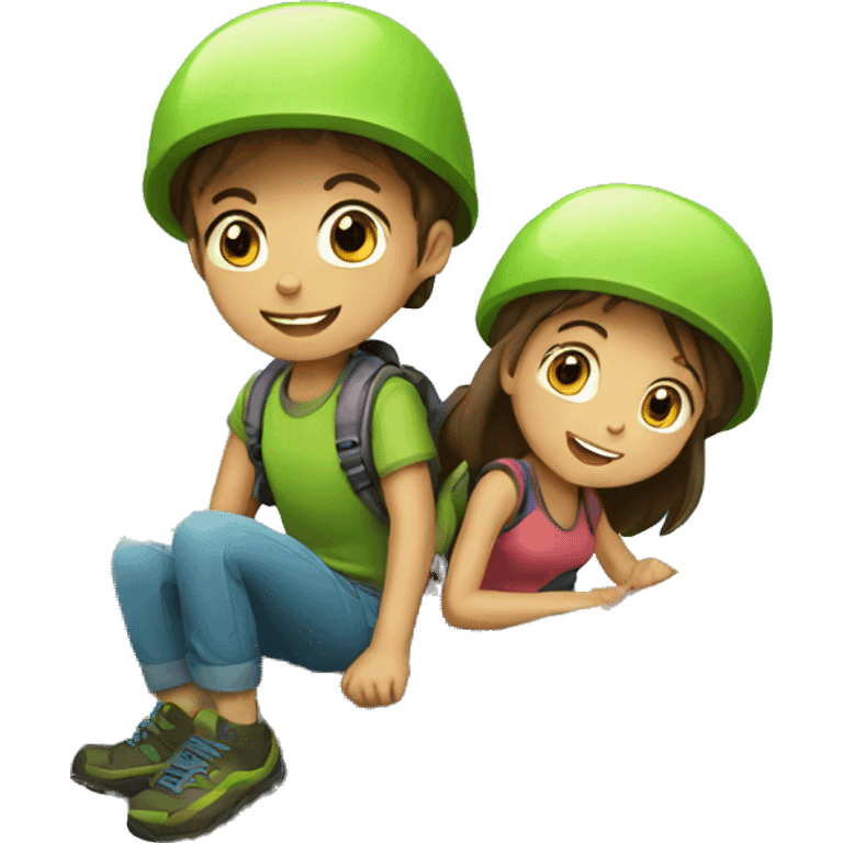 Girl and a boy climbing mountain  emoji