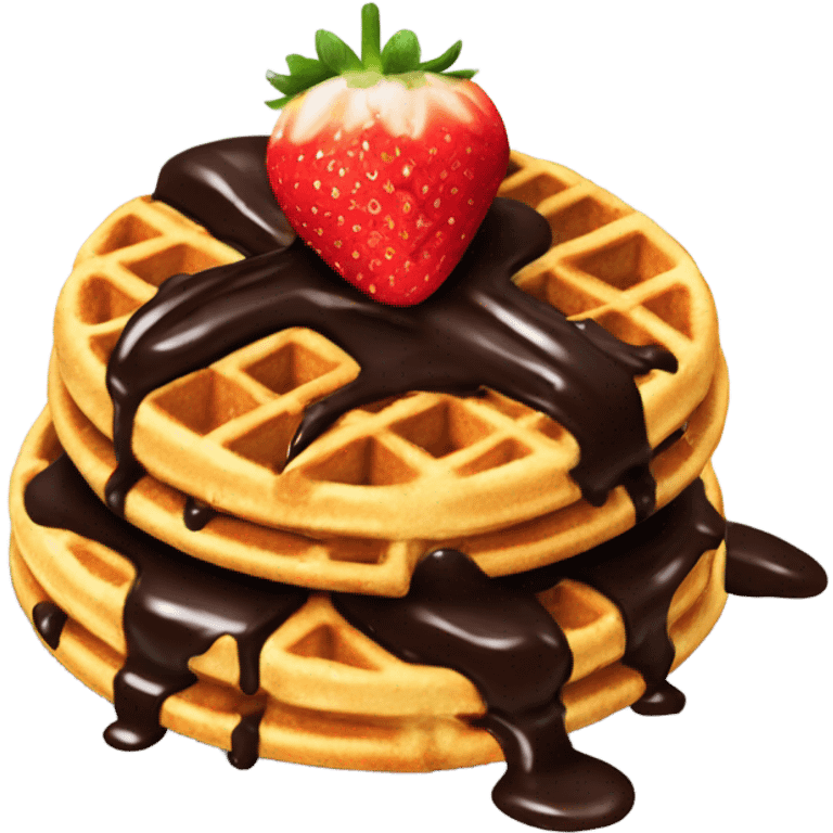 Waffles with chocolate sauce and strawberry’s emoji