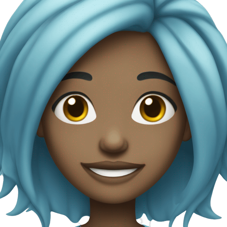 Light skin black girl with blue hair smiling  emoji