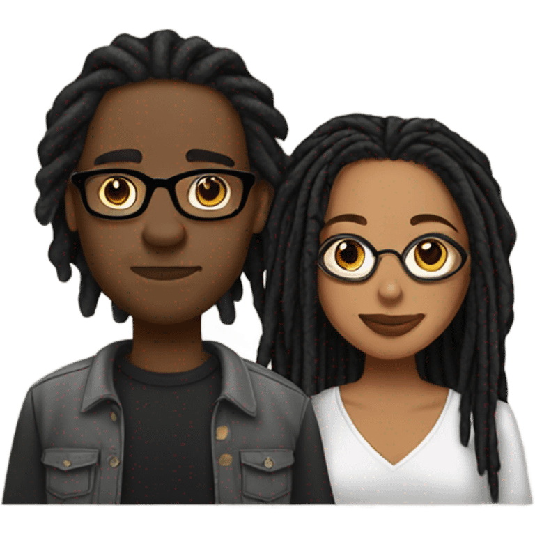 black couple with locs, male light skin with long black locs, female brown skin with glasses and BLACK locs tied up kissing emoji