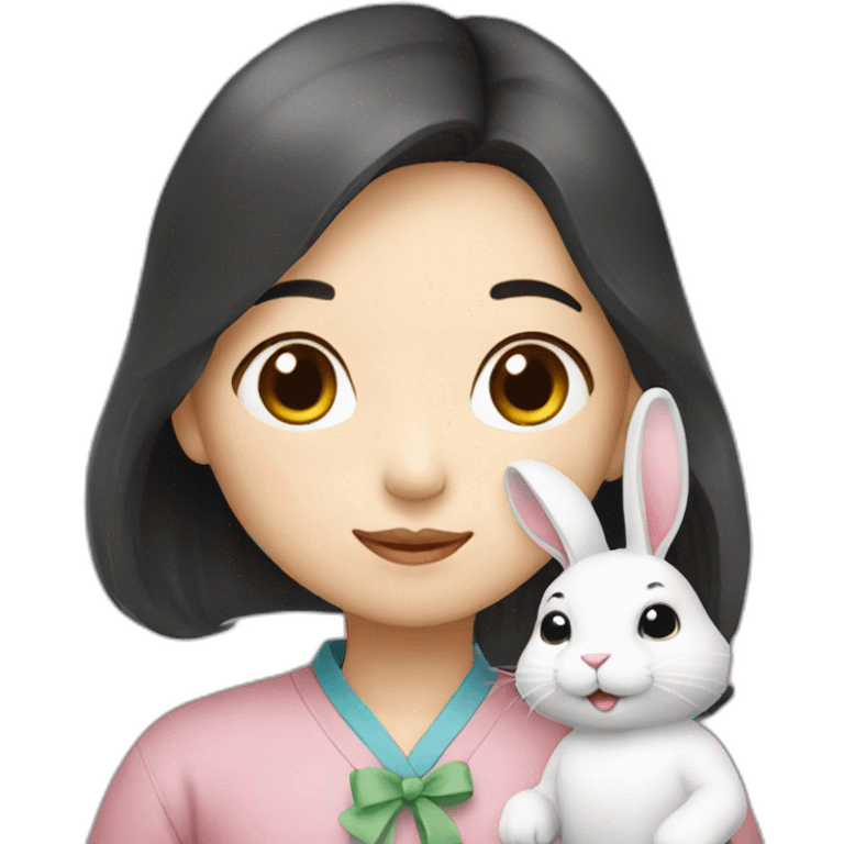 a korean girl with white rabbit emoji