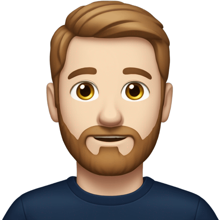 irish man, blue eyes, brown short hair and short beard, wearing a smart navy blue jumper. emoji