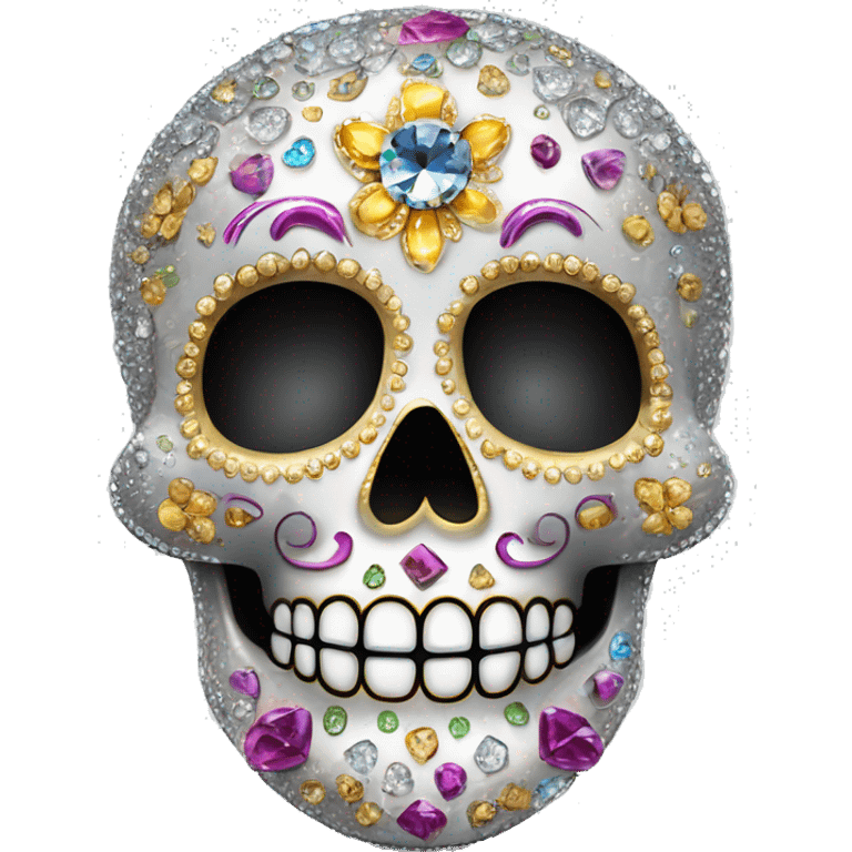 Realistic single isolated decorative sugar skull with sparkling diamonds and rhinestones  emoji