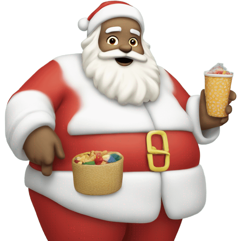 Fat white Santa with snacks and bathing suit emoji