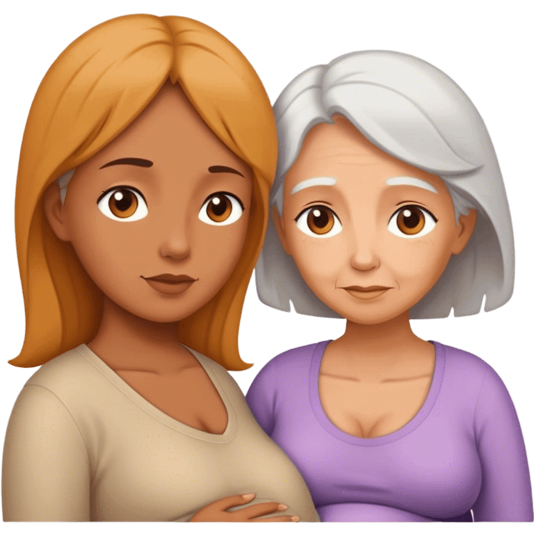 overlapping profiles of girl, pregnant woman, and elderly woman emoji