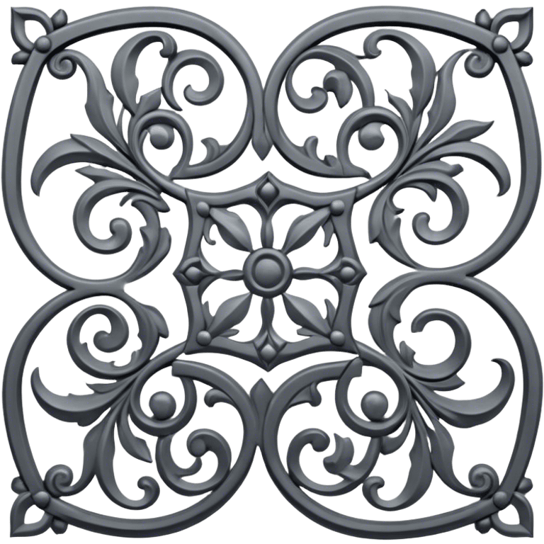 Forged metal icon, intricate wrought iron bas-relief with delicate patterns, swirling shapes, textured metal surface, blacksmithing tools nearby, minimalistic style, clean lines, transparent background. emoji