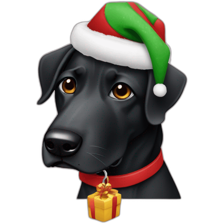 perro salchicha negro pelo corto con gorro de navidad  emoji