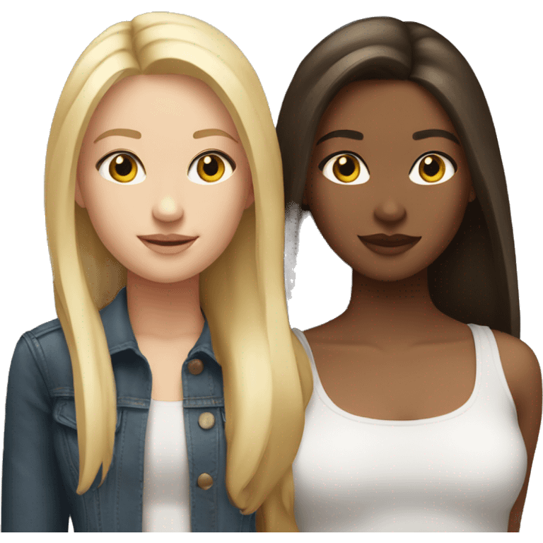 2 girls. Blonde and brunette, straight hair long, beautiful  emoji