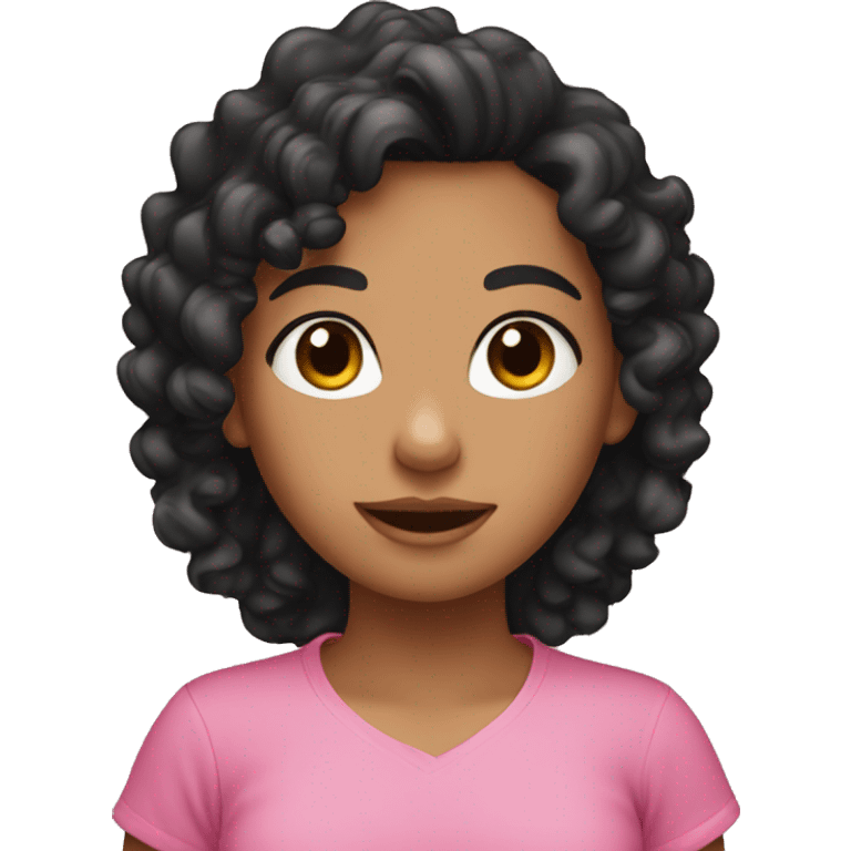 tan girl with black curly hair and pink shirt  emoji