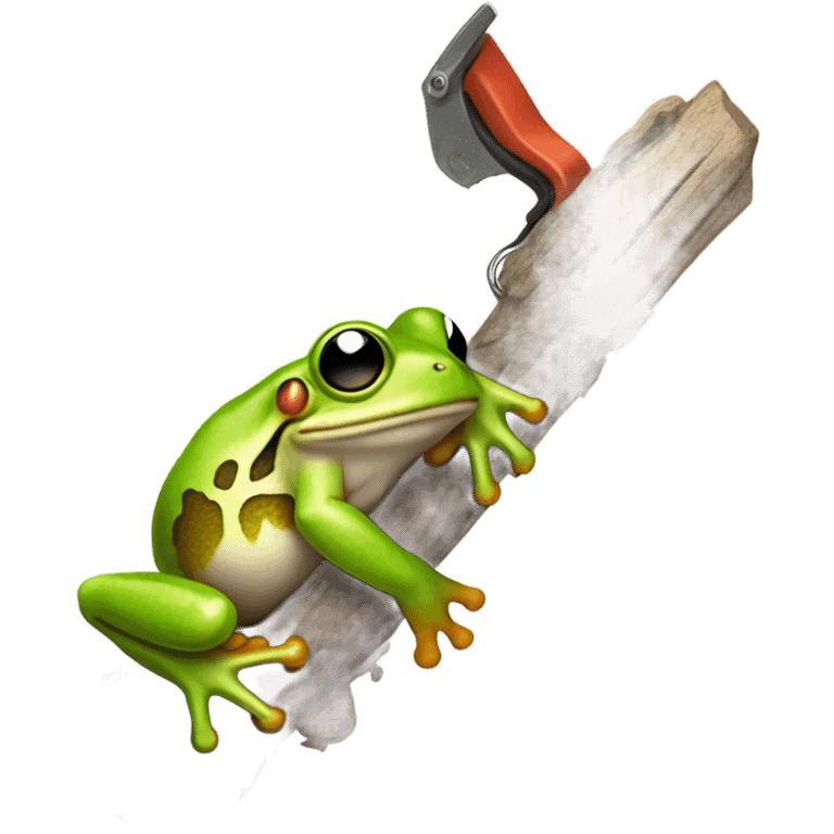 Tree frog holding chainsaw  emoji