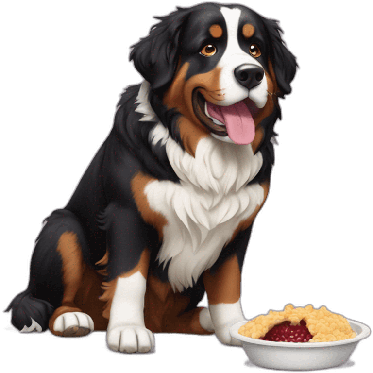 Bernese mountain dog eating meet emoji